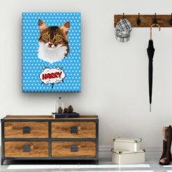 Custom Pop Art Style Cat Portrait - Pet illustration from photo - Blue dots Canvas 19 pop art pet portrait illustrations cat blue dots hall