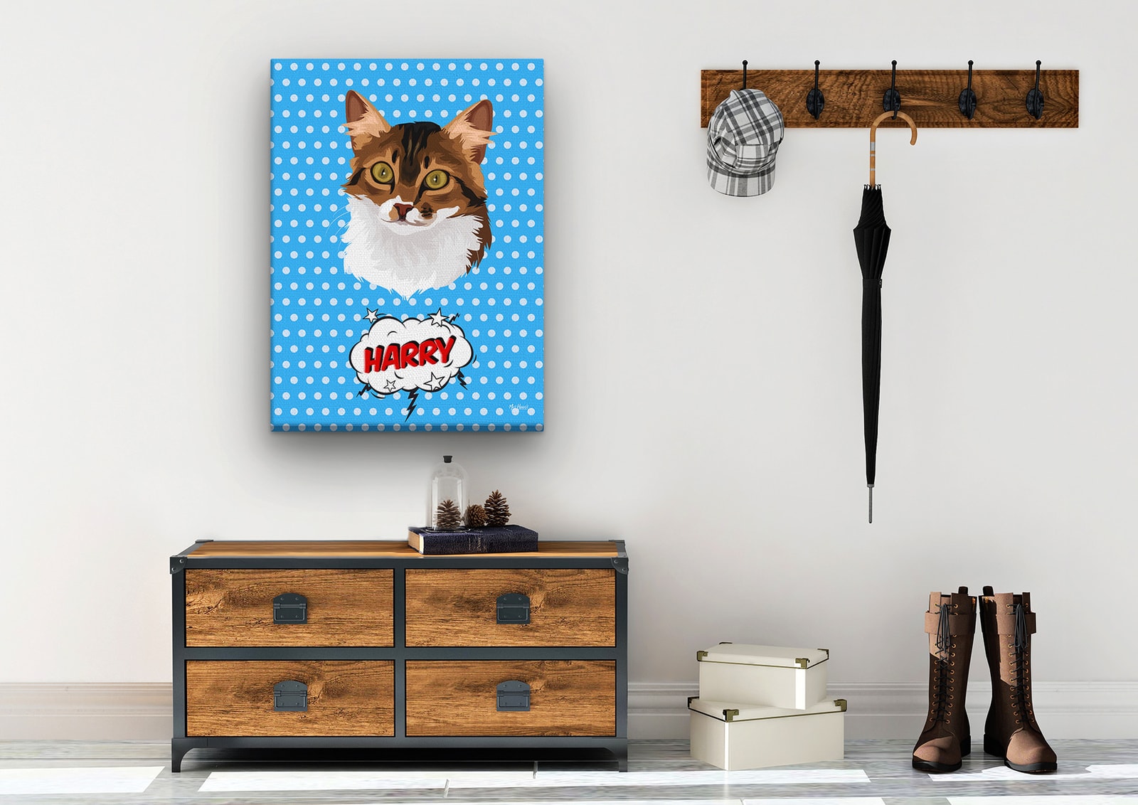 Custom Pop Art Style Cat Portrait - Pet illustration from photo - Blue dots Canvas 10 Custom Pop Art Style Cat Portrait - Pet illustration from photo - Blue dots Canvas - Image 8