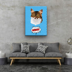 Custom Pop Art Style Cat Portrait - Pet illustration from photo - Blue dots Canvas 20 pop art pet portrait illustrations cat blue dots living room