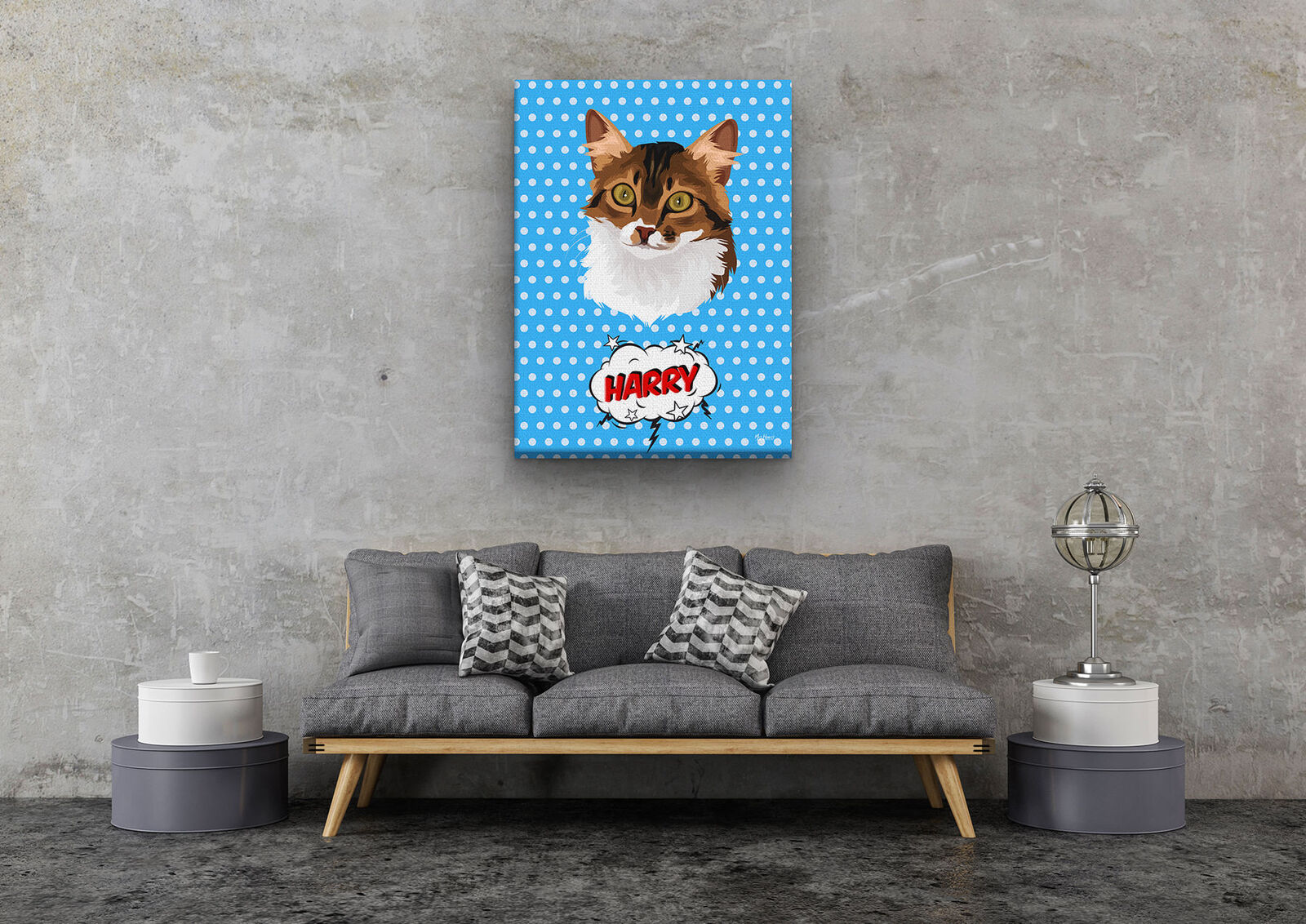 Custom Pop Art Style Cat Portrait - Pet illustration from photo - Blue dots Canvas 11 Custom Pop Art Style Cat Portrait - Pet illustration from photo - Blue dots Canvas - Image 9