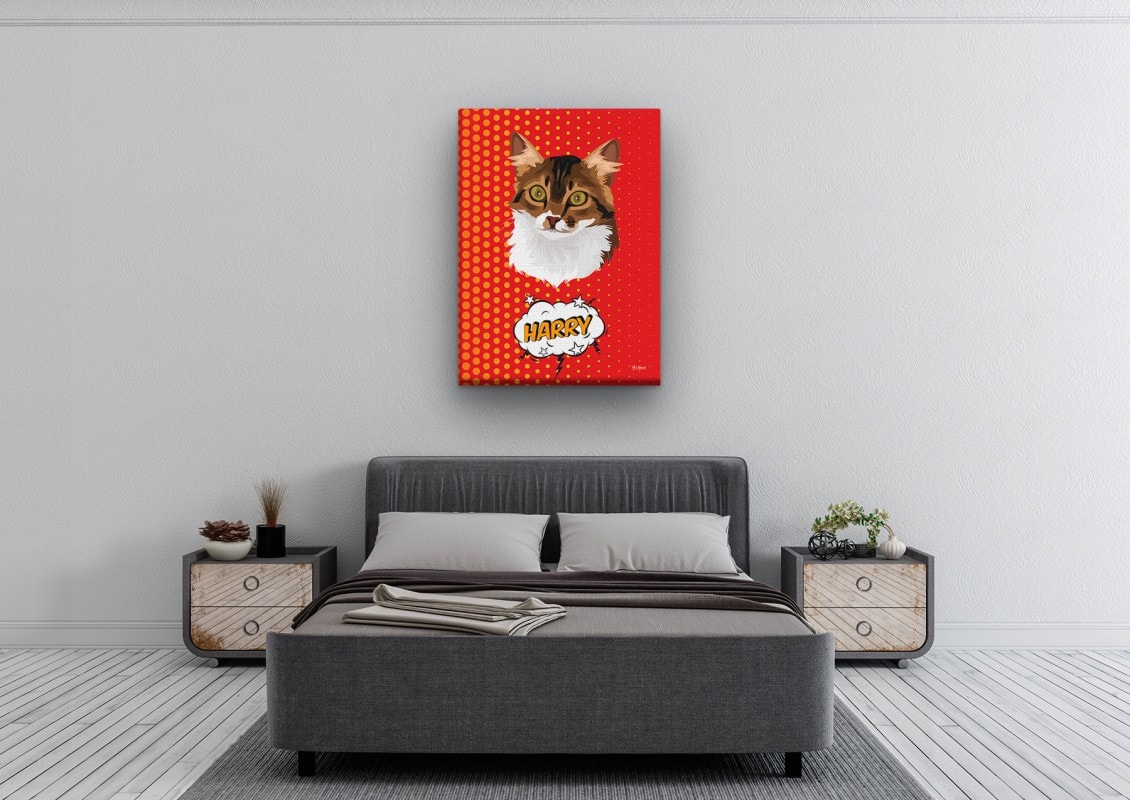 pop art pet portrait illustrations cat dash bedroom