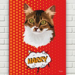 pop art pet portrait illustrations cat dash front view white bricks