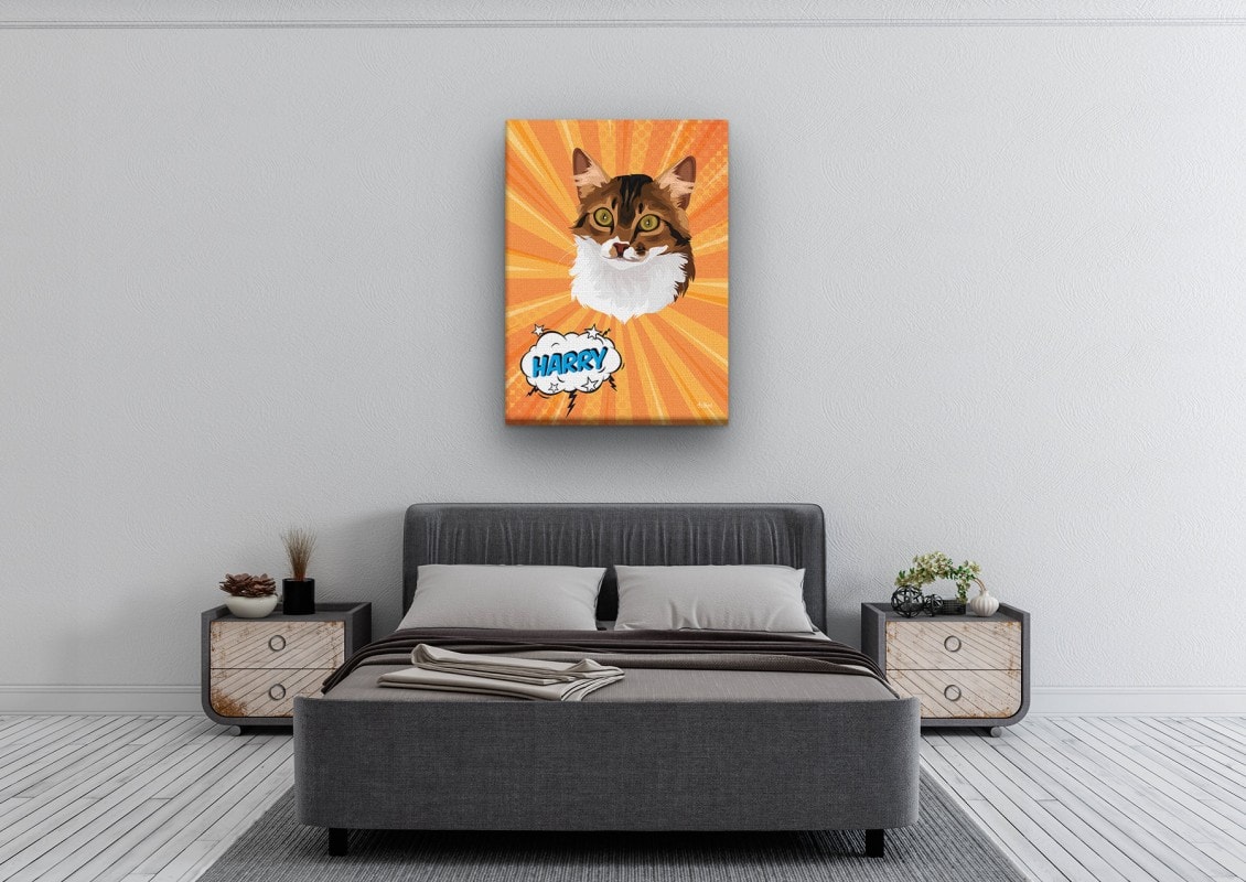 Custom Pop Art Style Cat Portrait - Pet illustration from photo - Orange blast Canvas 24 pop art pet portrait illustrations cat orange blast bedroom