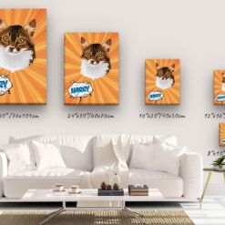 Custom Pop Art Style Cat Portrait - Pet illustration from photo - Orange blast Canvas 14 pop art pet portrait illustrations cat orange blast canvas size comparison