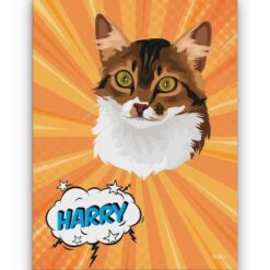 Custom Pop Art Style Cat Portrait - Pet illustration from photo - Orange blast Canvas 18 pop art pet portrait illustrations cat orange blast front view white