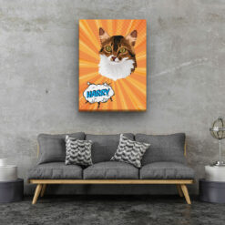 Custom Pop Art Style Cat Portrait - Pet illustration from photo - Orange blast Canvas 20 pop art pet portrait illustrations cat orange blast living room