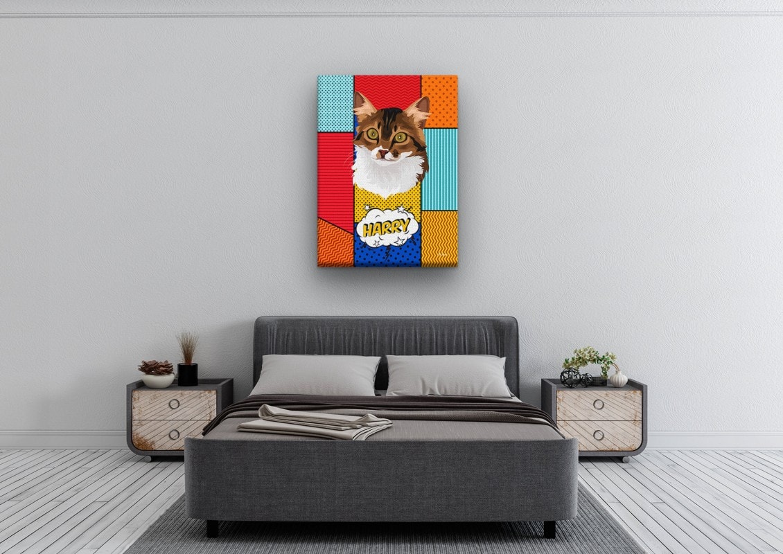 Custom Pop Art Style Cat Portrait - Pet illustration from photo - Patchwork Canvas 22 pop art pet portrait illustrations cat patchwork bedroom