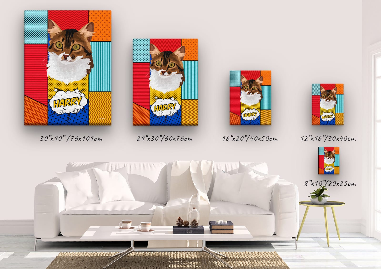 Custom Pop Art Style Cat Portrait - Pet illustration from photo - Patchwork Canvas 4 Custom Pop Art Style Cat Portrait - Pet illustration from photo - Patchwork Canvas - Image 2