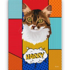 Custom Pop Art Style Cat Portrait - Pet illustration from photo - Patchwork Canvas 16 pop art pet portrait illustrations cat patchwork front view white