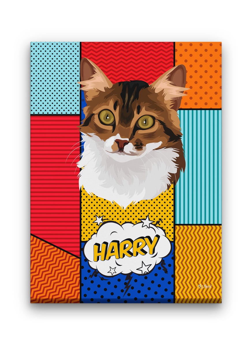 Custom Pop Art Style Cat Portrait - Pet illustration from photo - Patchwork Canvas 8 Custom Pop Art Style Cat Portrait - Pet illustration from photo - Patchwork Canvas - Image 6