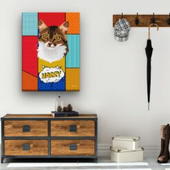 Custom Pop Art Style Cat Portrait - Pet illustration from photo - Patchwork Canvas 17 pop art pet portrait illustrations cat patchwork hall