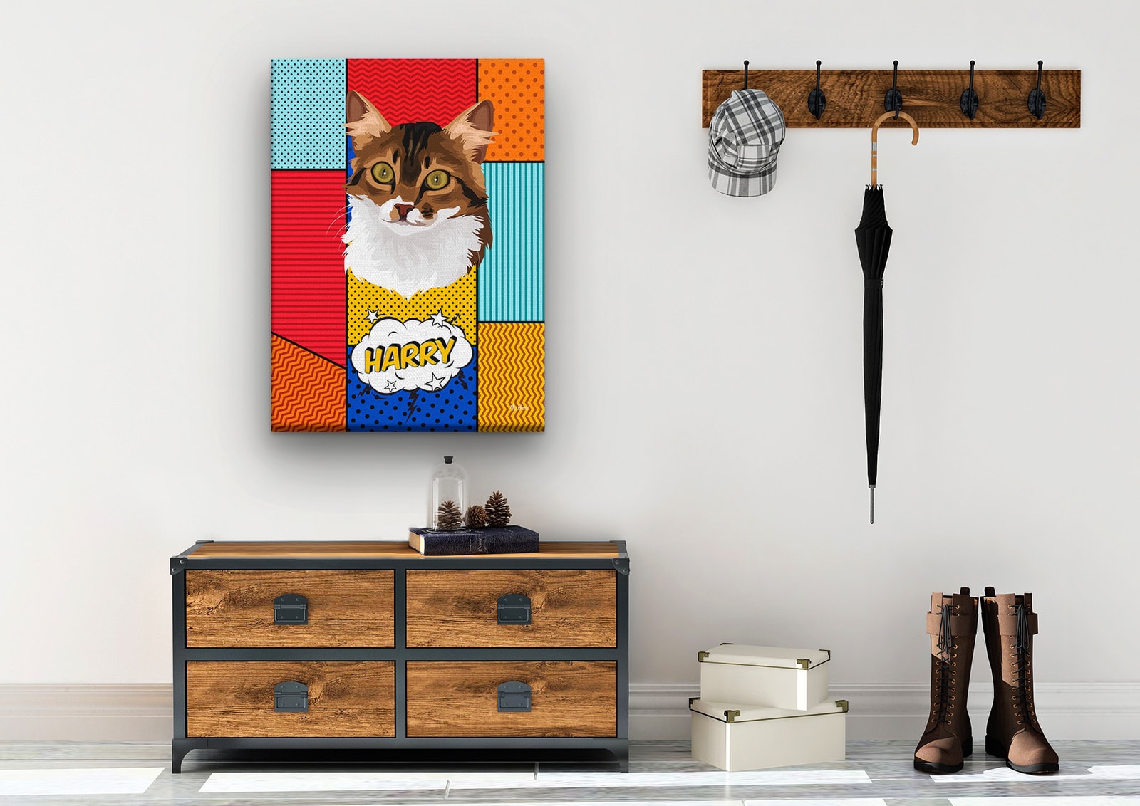 Custom Pop Art Style Cat Portrait - Pet illustration from photo - Patchwork Canvas 9 Custom Pop Art Style Cat Portrait - Pet illustration from photo - Patchwork Canvas - Image 7