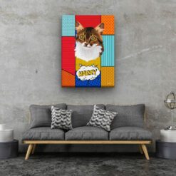 Custom Pop Art Style Cat Portrait - Pet illustration from photo - Patchwork Canvas 18 pop art pet portrait illustrations cat patchwork living room