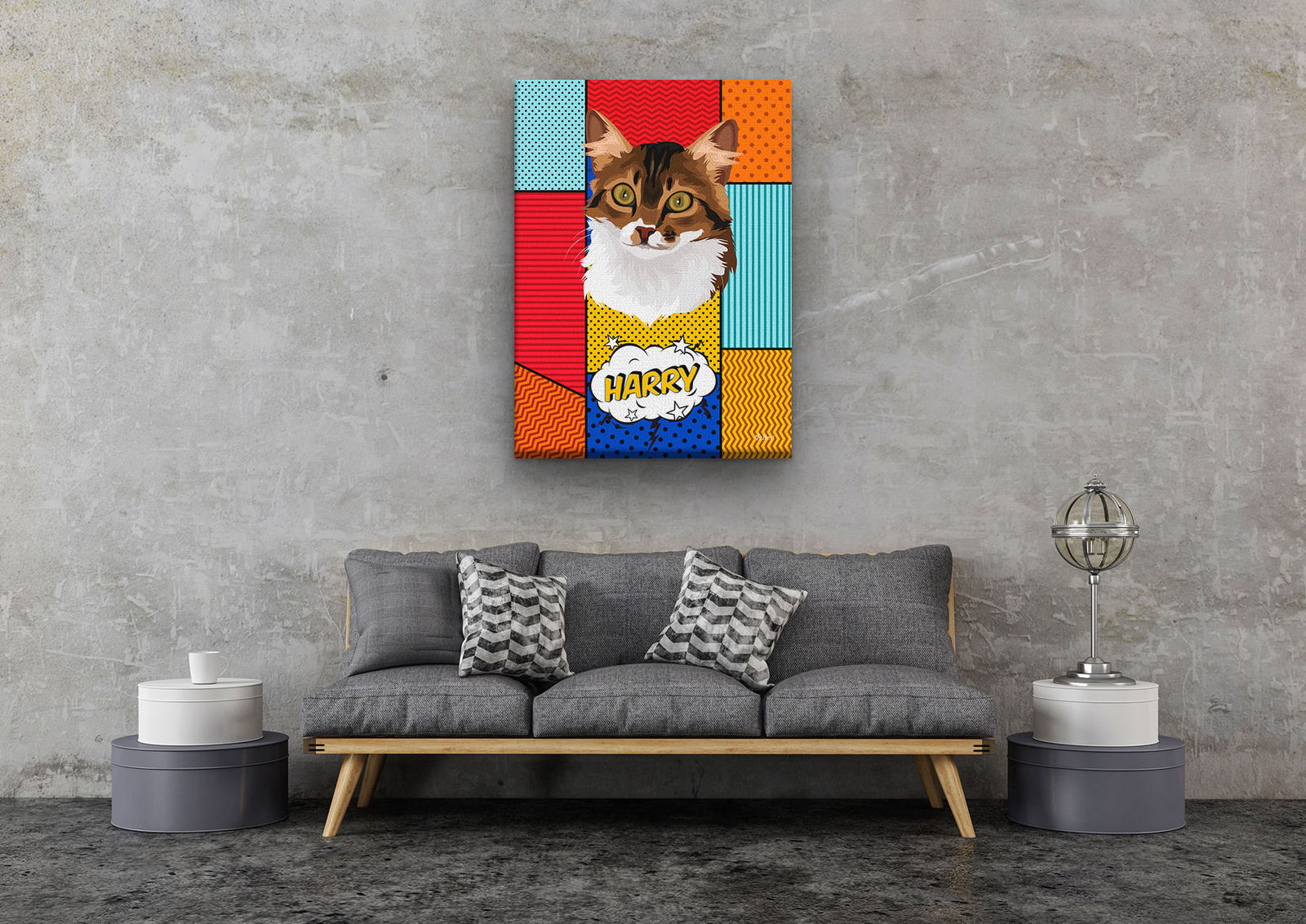 Custom Pop Art Style Cat Portrait - Pet illustration from photo - Patchwork Canvas 10 Custom Pop Art Style Cat Portrait - Pet illustration from photo - Patchwork Canvas - Image 8