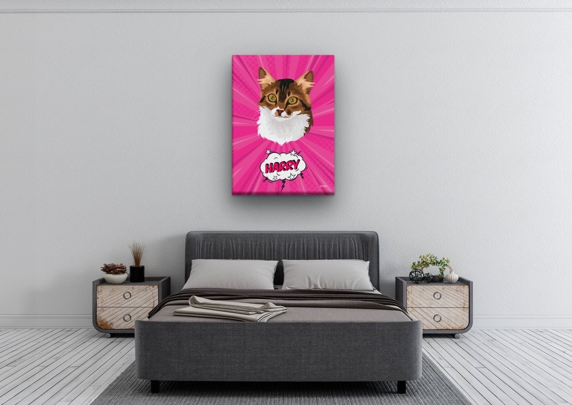 Custom Pop Art Style Cat Portrait - Pet illustration from photo - Pink blast Canvas 24 pop art pet portrait illustrations cat pink blast bedroom