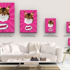 Custom Pop Art Style Cat Portrait - Pet illustration from photo - Pink blast Canvas 14 pop art pet portrait illustrations cat pink blast canvas size comparison