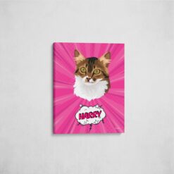 Custom Pop Art Style Cat Portrait - Pet illustration from photo - Pink blast Canvas 16 pop art pet portrait illustrations cat pink blast front view angled wall