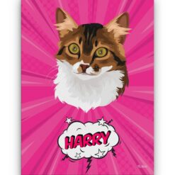 Custom Pop Art Style Cat Portrait - Pet illustration from photo - Pink blast Canvas 18 pop art pet portrait illustrations cat pink blast front view white