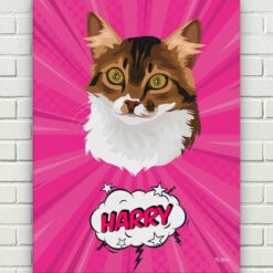 Custom Pop Art Style Cat Portrait - Pet illustration from photo - Pink blast Canvas 17 pop art pet portrait illustrations cat pink blast front view white bricks