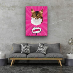 Custom Pop Art Style Cat Portrait - Pet illustration from photo - Pink blast Canvas 20 pop art pet portrait illustrations cat pink blast living room