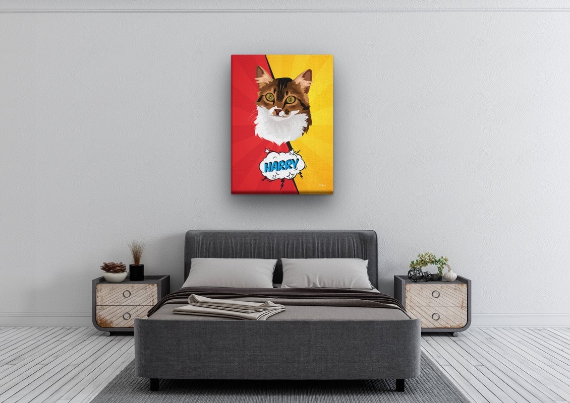 Custom Pop Art Style Cat Portrait - Pet illustration from photo - Red yellow split Canvas 24 pop art pet portrait illustrations cat red yellow split bedroom