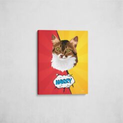 Custom Pop Art Style Cat Portrait - Pet illustration from photo - Red yellow split Canvas 16 pop art pet portrait illustrations cat red yellow split front view angled wall