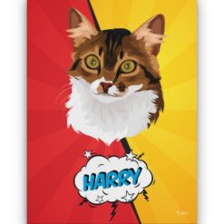 Custom Pop Art Style Cat Portrait - Pet illustration from photo - Red yellow split Canvas 18 pop art pet portrait illustrations cat red yellow split front view white