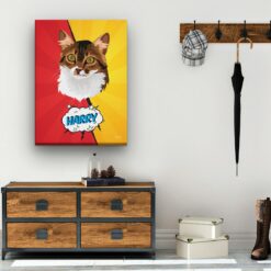 Custom Pop Art Style Cat Portrait - Pet illustration from photo - Red yellow split Canvas 19 pop art pet portrait illustrations cat red yellow split hall