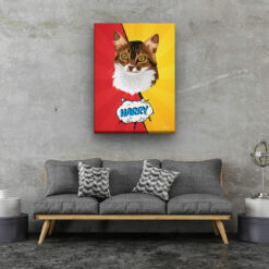 Custom Pop Art Style Cat Portrait - Pet illustration from photo - Red yellow split Canvas 20 pop art pet portrait illustrations cat red yellow split living room