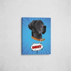 Custom Pop Art Style Dog Portrait - Pet illustration from photo - Blue blast Canvas 16 pop art pet portrait illustrations dog blue blast front view angled wall