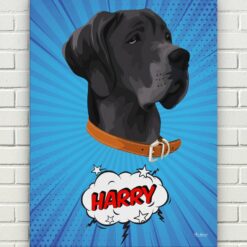 Custom Pop Art Style Dog Portrait - Pet illustration from photo - Blue blast Canvas 17 pop art pet portrait illustrations dog blue blast front view white bricks