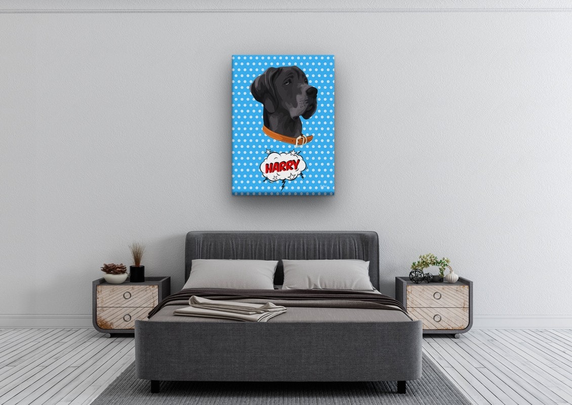 Custom Pop Art Style Dog Portrait - Pet illustration from photo - Blue dots Canvas 24 pop art pet portrait illustrations dog blue dots bedroom