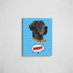 Custom Pop Art Style Dog Portrait - Pet illustration from photo - Blue dots Canvas 16 pop art pet portrait illustrations dog blue dots front view angled wall