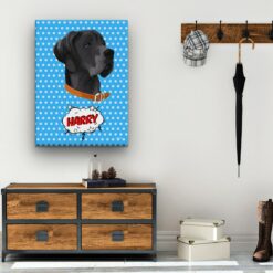 Custom Pop Art Style Dog Portrait - Pet illustration from photo - Blue dots Canvas 19 pop art pet portrait illustrations dog blue dots hall