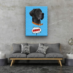 Custom Pop Art Style Dog Portrait - Pet illustration from photo - Blue dots Canvas 20 pop art pet portrait illustrations dog blue dots living room
