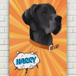 Custom Pop Art Style Dog Portrait - Pet illustration from photo - Orange blast Canvas 17 pop art pet portrait illustrations dog orange blast front view white bricks