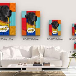 Custom Pop Art Style Dog Portrait - Pet illustration from photo - Patchwork Canvas 14 pop art pet portrait illustrations dog patchwork canvas size comparison