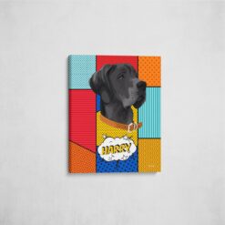 Custom Pop Art Style Dog Portrait - Pet illustration from photo - Patchwork Canvas 16 pop art pet portrait illustrations dog patchwork front view angled wall