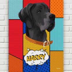 Custom Pop Art Style Dog Portrait - Pet illustration from photo - Patchwork Canvas 17 pop art pet portrait illustrations dog patchwork front view white bricks