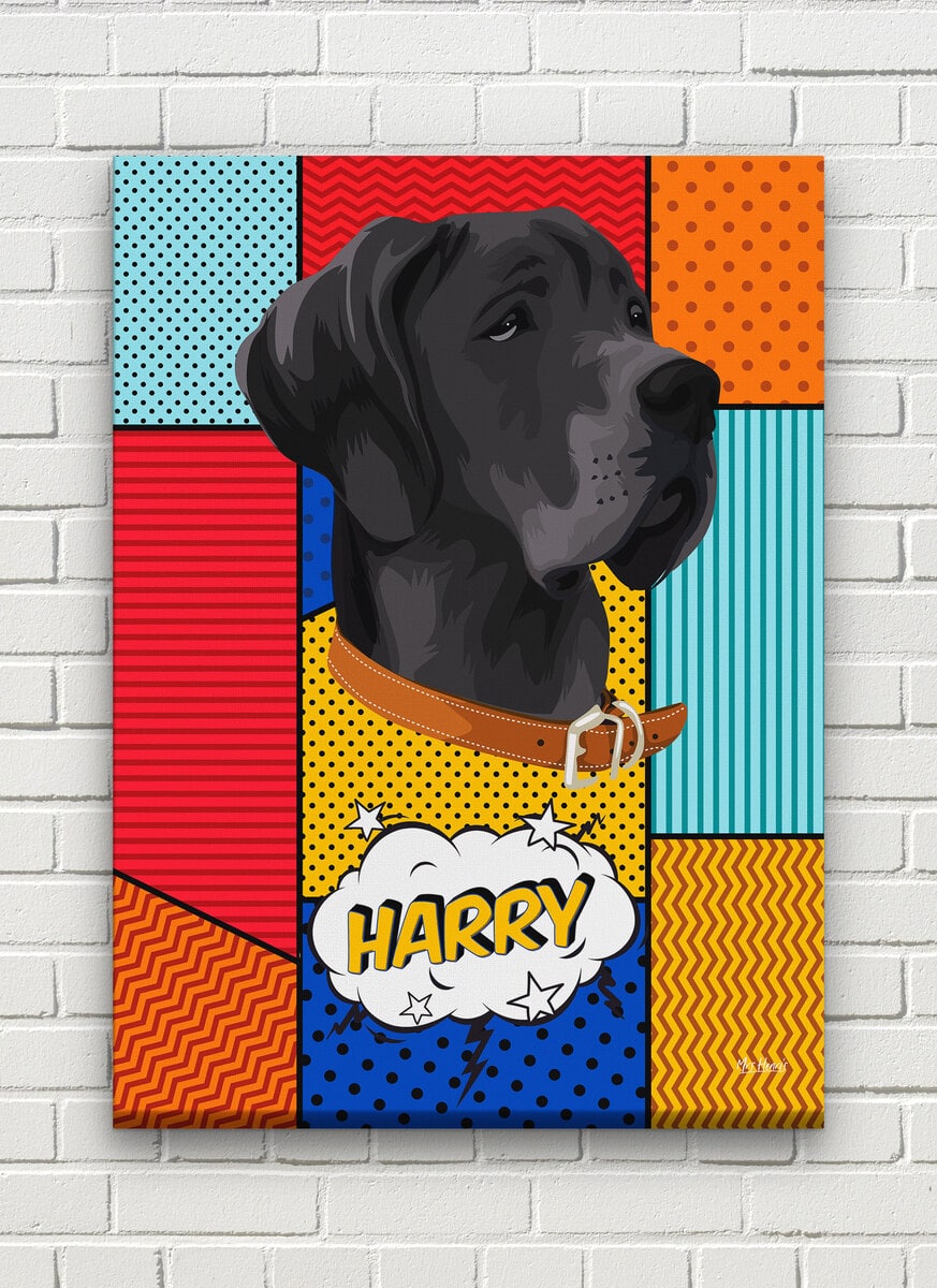 Custom Pop Art Style Dog Portrait - Pet illustration from photo - Patchwork Canvas 8 Custom Pop Art Style Dog Portrait - Pet illustration from photo - Patchwork Canvas - Image 6