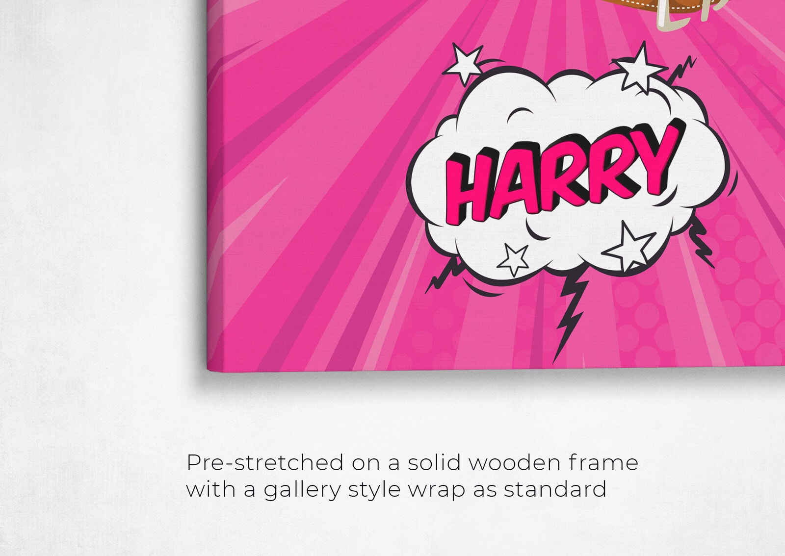 Custom Pop Art Style Dog Portrait - Pet illustration from photo - Pink blast Canvas 22 pop art pet portrait illustrations dog pink blast front view angled close up wall