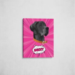 Custom Pop Art Style Dog Portrait - Pet illustration from photo - Pink blast Canvas 16 pop art pet portrait illustrations dog pink blast front view angled wall