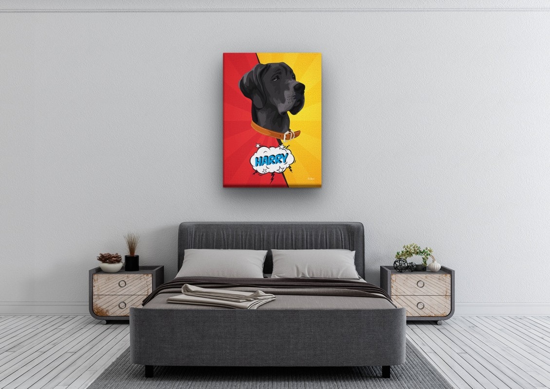 Custom Pop Art Style Dog Portrait - Pet illustration from photo - Red yellow split Canvas 24 pop art pet portrait illustrations dog red yellow split bedroom