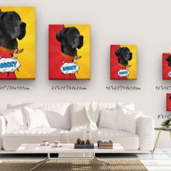 Custom Pop Art Style Dog Portrait - Pet illustration from photo - Red yellow split Canvas 14 pop art pet portrait illustrations dog red yellow split canvas size comparison