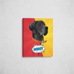Custom Pop Art Style Dog Portrait - Pet illustration from photo - Red yellow split Canvas 16 pop art pet portrait illustrations dog red yellow split front view angled wall
