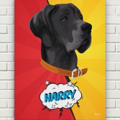 Custom Pop Art Style Dog Portrait - Pet illustration from photo - Red yellow split Canvas 17 pop art pet portrait illustrations dog red yellow split front view white bricks