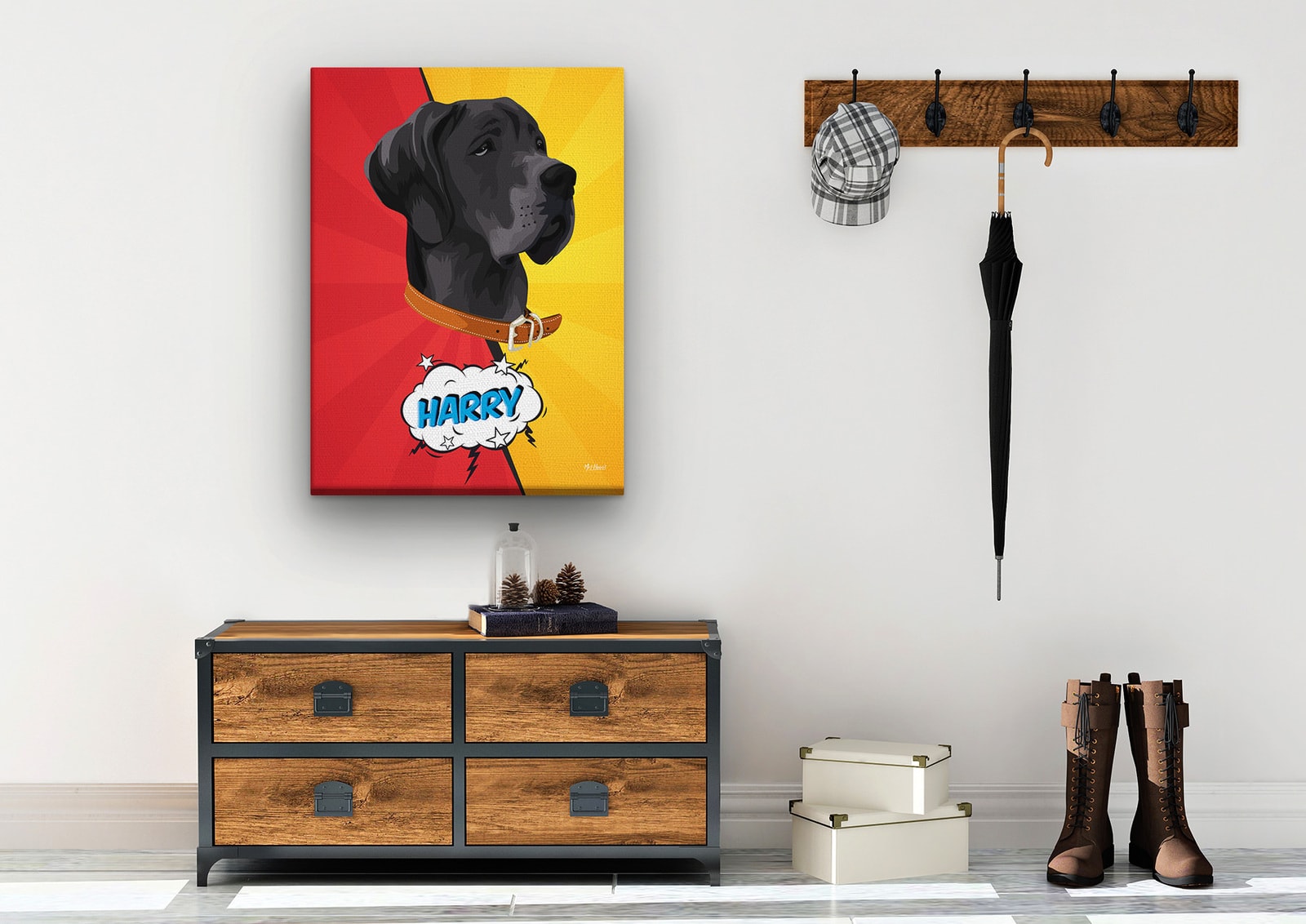Custom Pop Art Style Dog Portrait - Pet illustration from photo - Red yellow split Canvas 10 Custom Pop Art Style Dog Portrait - Pet illustration from photo - Red yellow split Canvas - Image 8