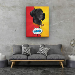 Custom Pop Art Style Dog Portrait - Pet illustration from photo - Red yellow split Canvas 20 pop art pet portrait illustrations dog red yellow split living room