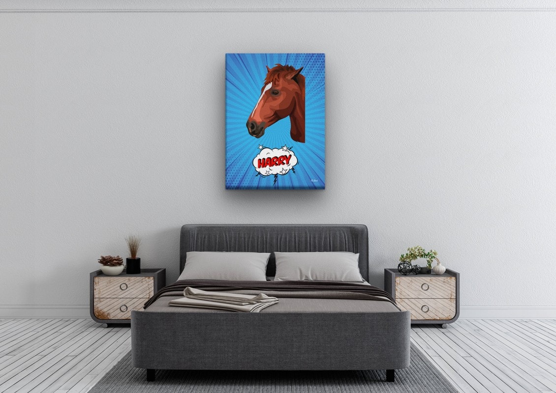 pop art pet portrait illustrations horse blue blast bedroom