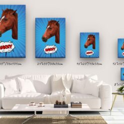 pop art pet portrait illustrations horse blue blast canvas size comparison